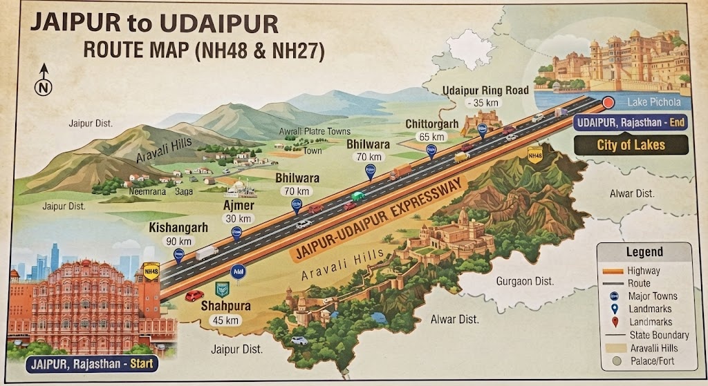 Jaipur To Udaipur Route